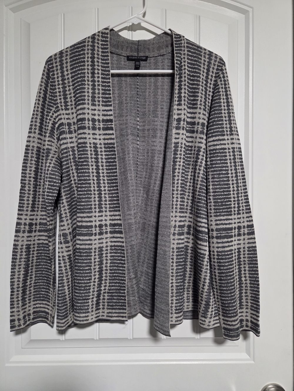 Eileen Fisher Light Weight Wool Open-Front Patterned Cardigan